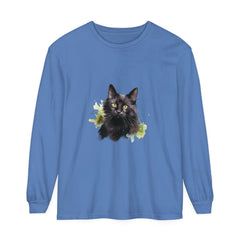 Black Cat Watercolor Splash Long Sleeve T-Shirt featuring a vibrant feline design