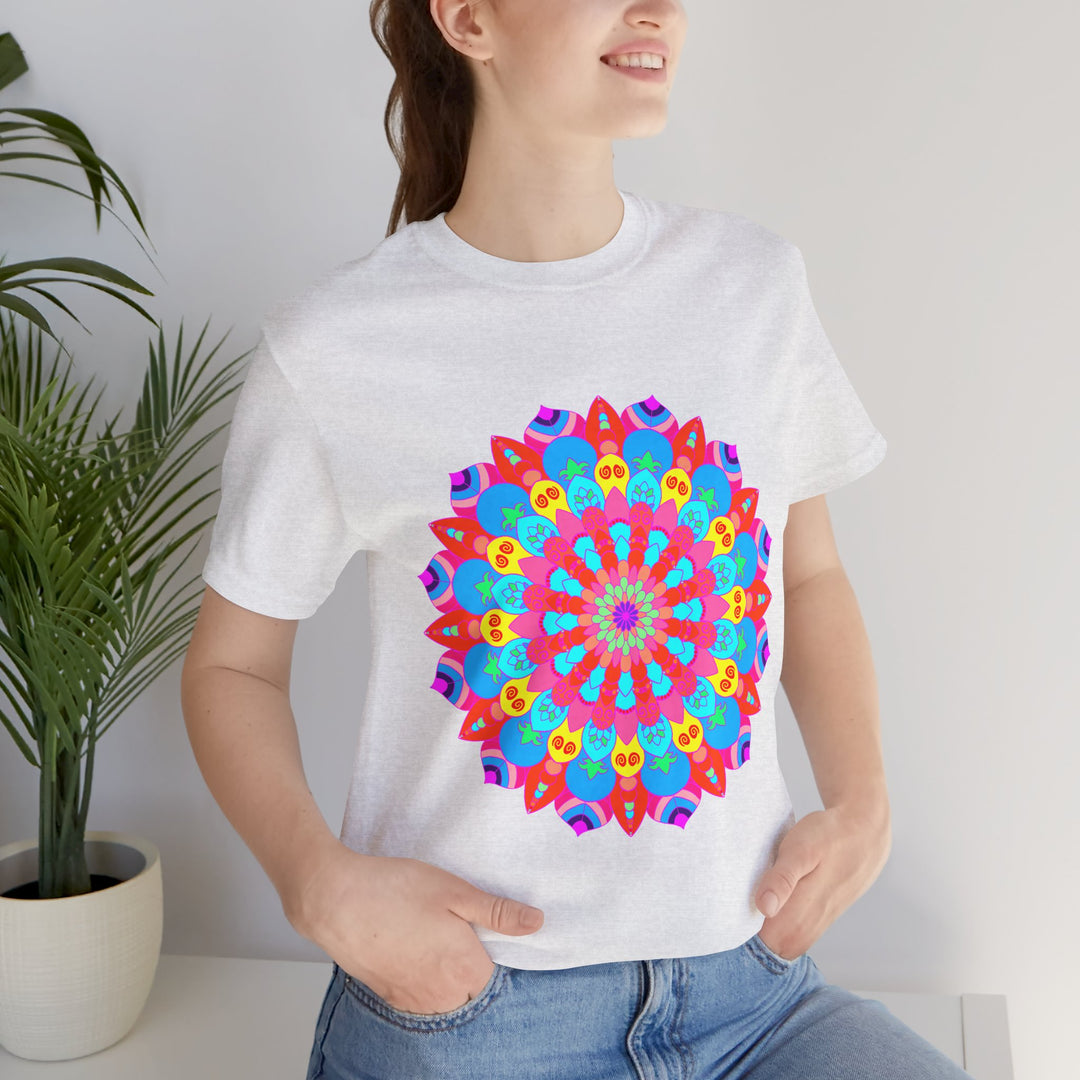 Vibrant and intricate mandala design on t-shirt with psychedelic art