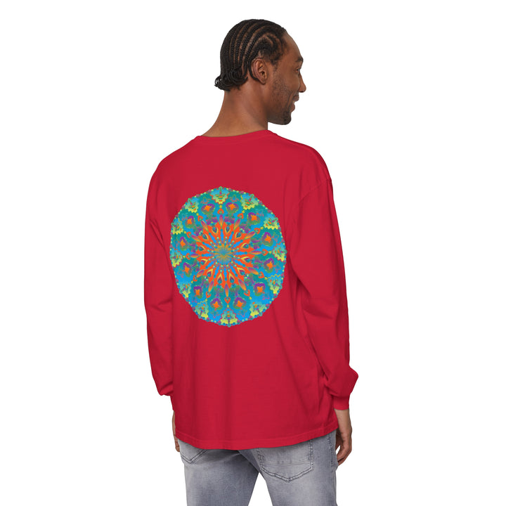 Colorful and vibrant rainbow mandala long sleeve t-shirt for women