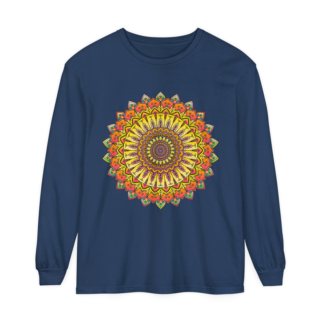  Unisex Long Sleeve T-Shirt with Elaborate Mandala Print