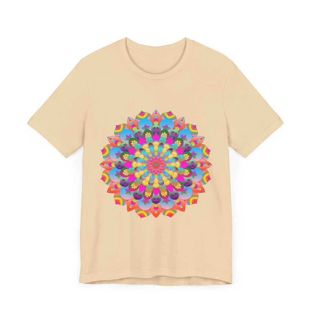 Vibrant and intricate mandala flower design t-shirt featuring psychedelic art