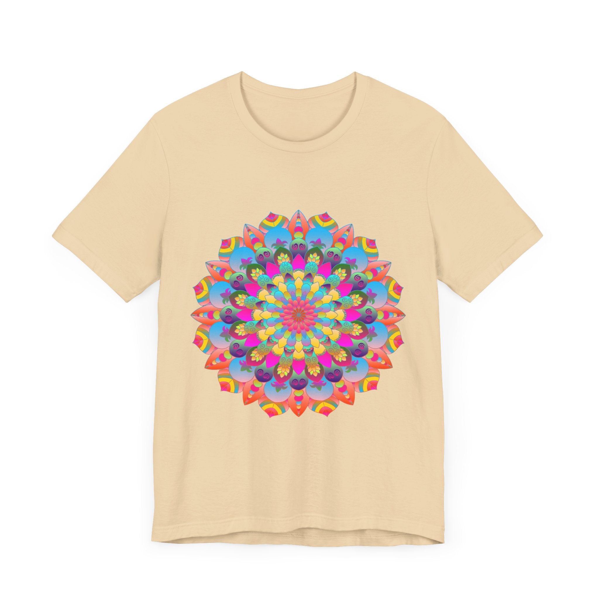 Vibrant and intricate mandala flower design t-shirt featuring psychedelic art