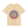 Vibrant and intricate mandala flower design t-shirt featuring psychedelic art