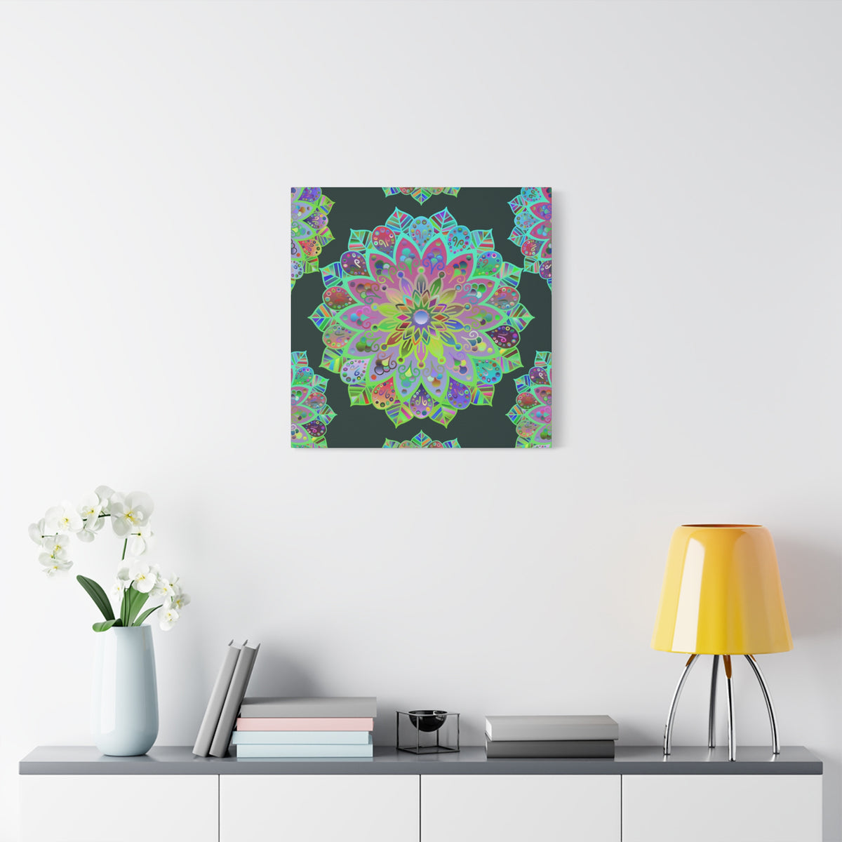 Vibrant Mandala Matte Canvas Wall Art — Colorful Floral Boho Stretched Print