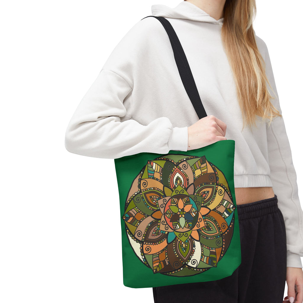 Boho Mandala Tote Bag — Green Floral Pattern AOP Shopper