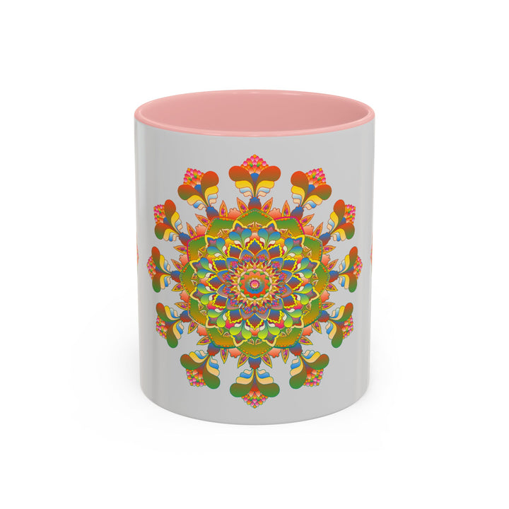 A vibrant and detailed mandala art mug featuring intricate and colorful designs