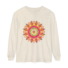 Colorful and intricate mandala design on a unisex long sleeve t-shirt