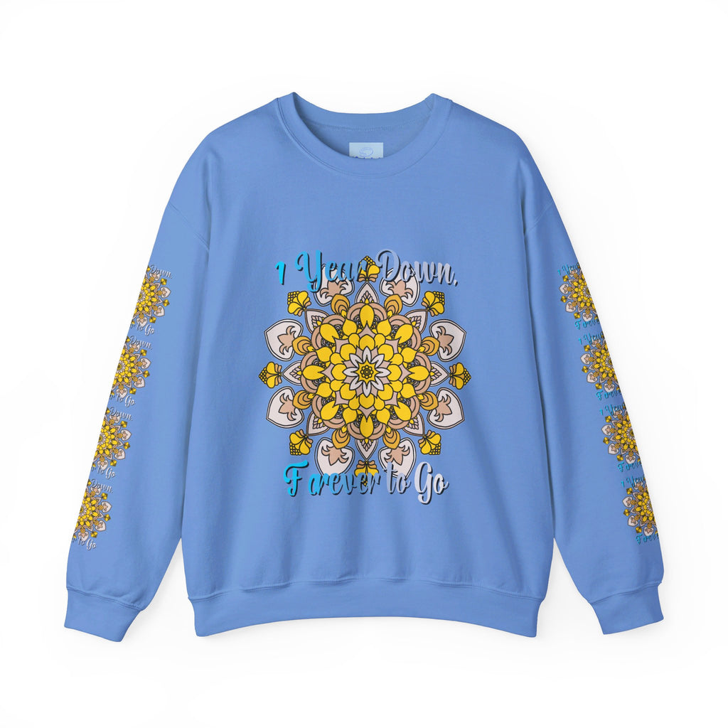 Unisex heavy blend crewneck sweatshirt celebrating first year wedding anniversary with the text 1 Year Down, Forever to Go