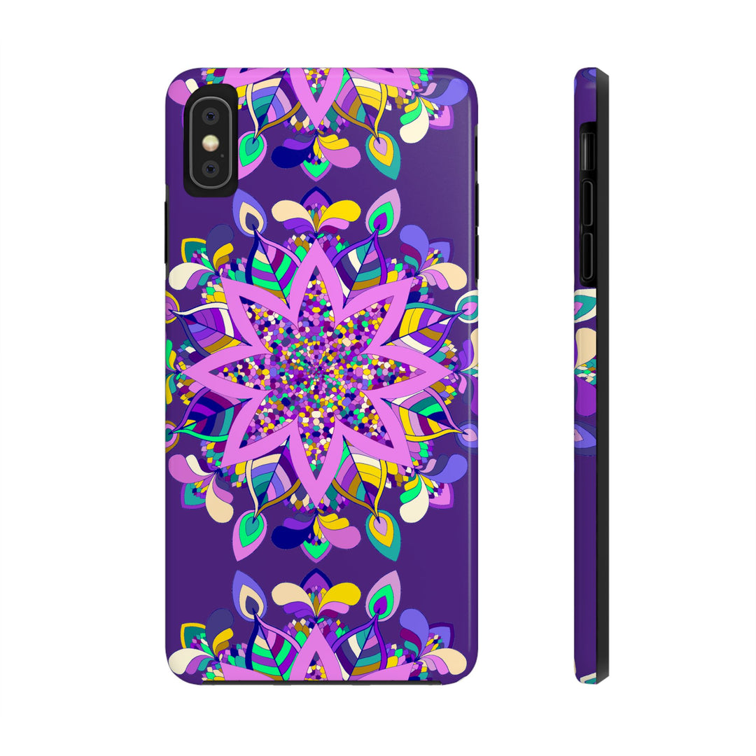 Hand drawn purple Mandala Art phone case designed for iPhone X/XS