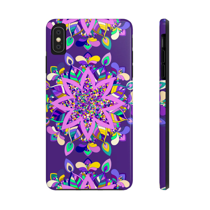 Hand drawn purple Mandala Art phone case designed for iPhone X/XS