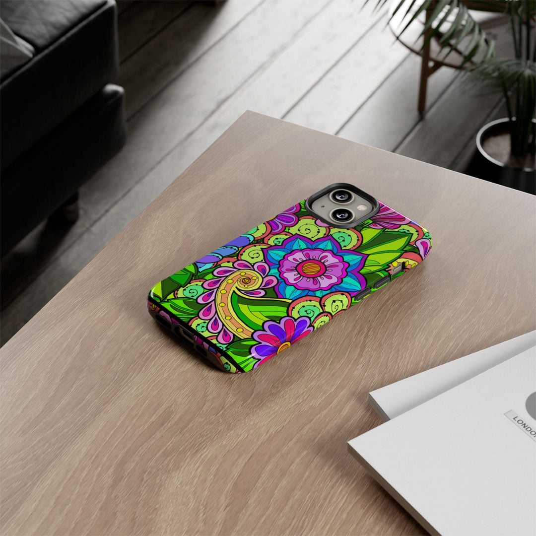Floral Fantasy iPhone and Google Pixel Case in Bright Green Palette