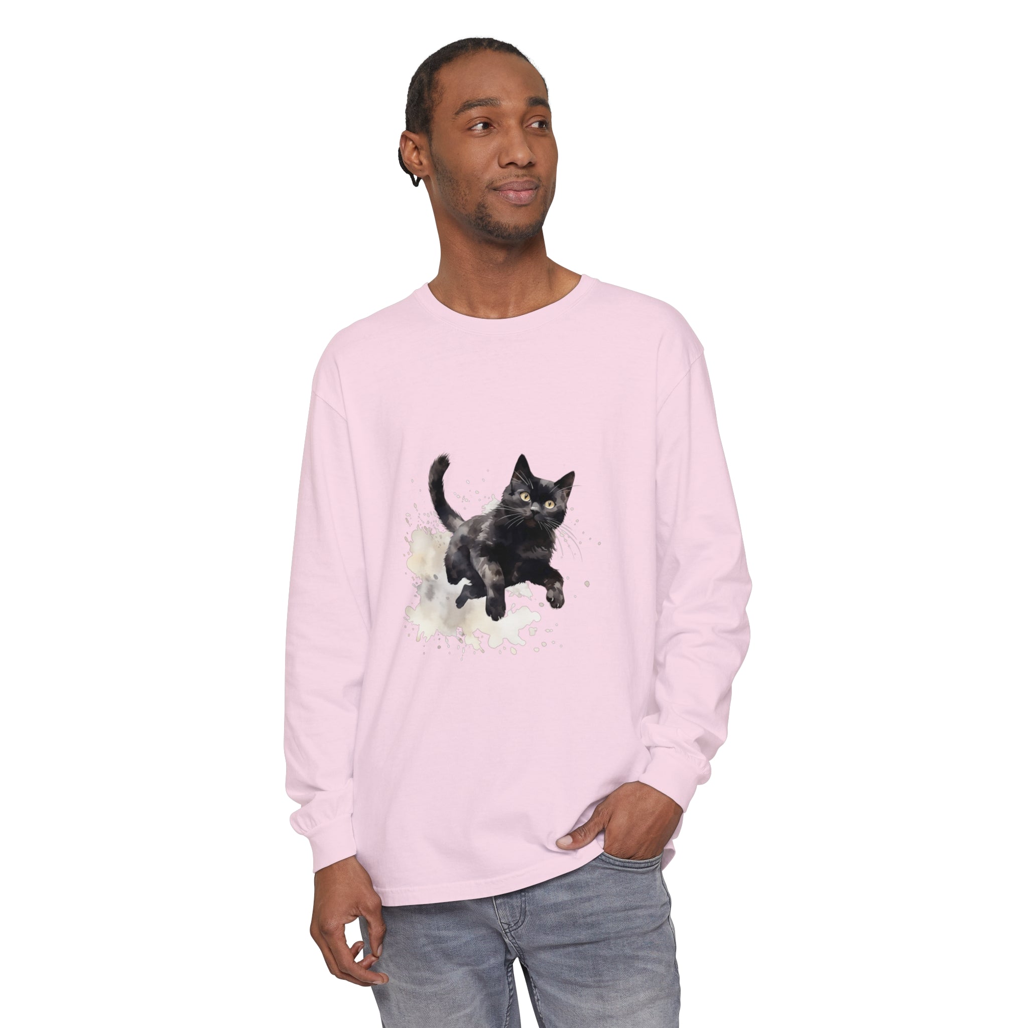 Black Cat Watercolor Splash T-Shirt featuring a stylish and vibrant feline design