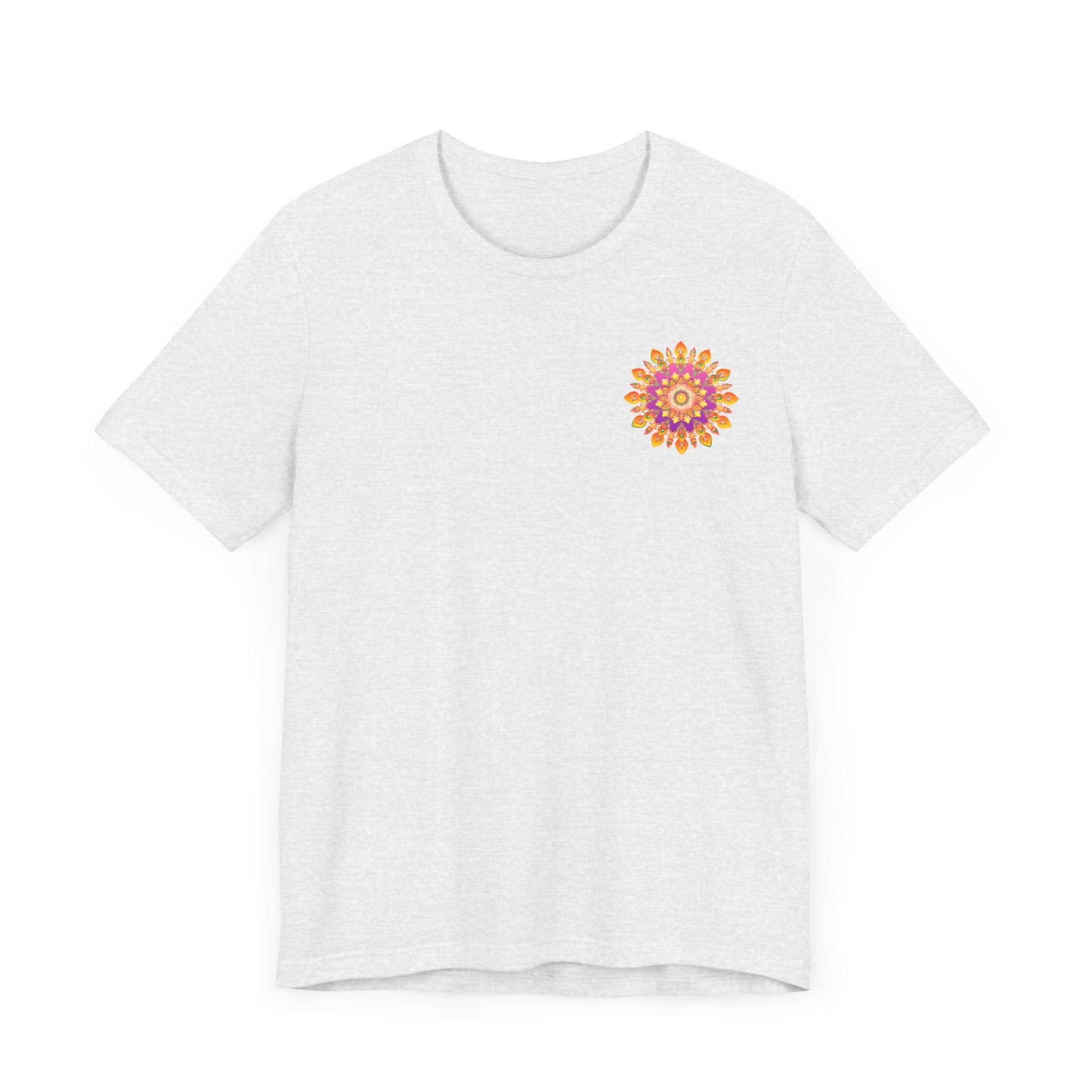 Colorful mandala design t-shirt with vibrant hues symbolizing peace and harmony