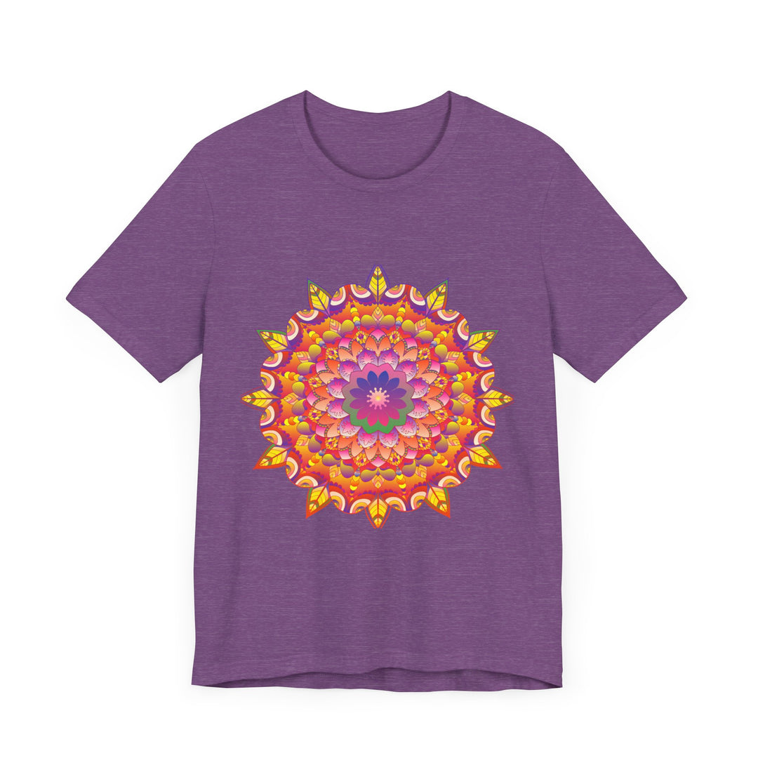 Colorful and intricate mandala design on a vibrant tee shirt, perfect for lovers of psychedelic art and bold, eye-catching fashion