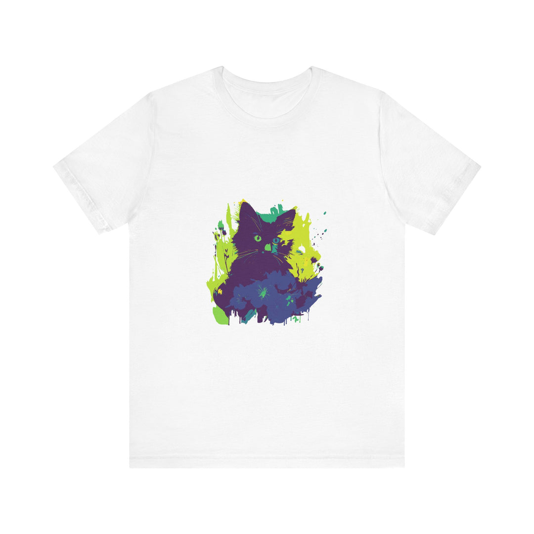 Black Cat Mystery - Abstract T-Shirt featuring a striking black cat design on a comfortable, high-quality shirt for a unique and stylish look