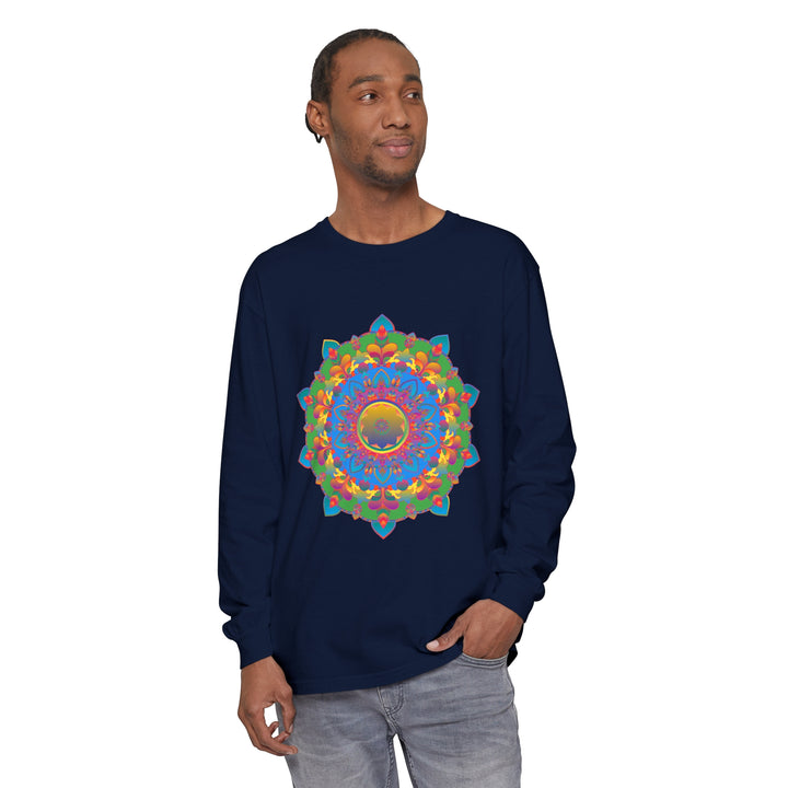 Intricate Mandala Long Sleeve T-Shirt featuring detailed mandala design in vibrant colors