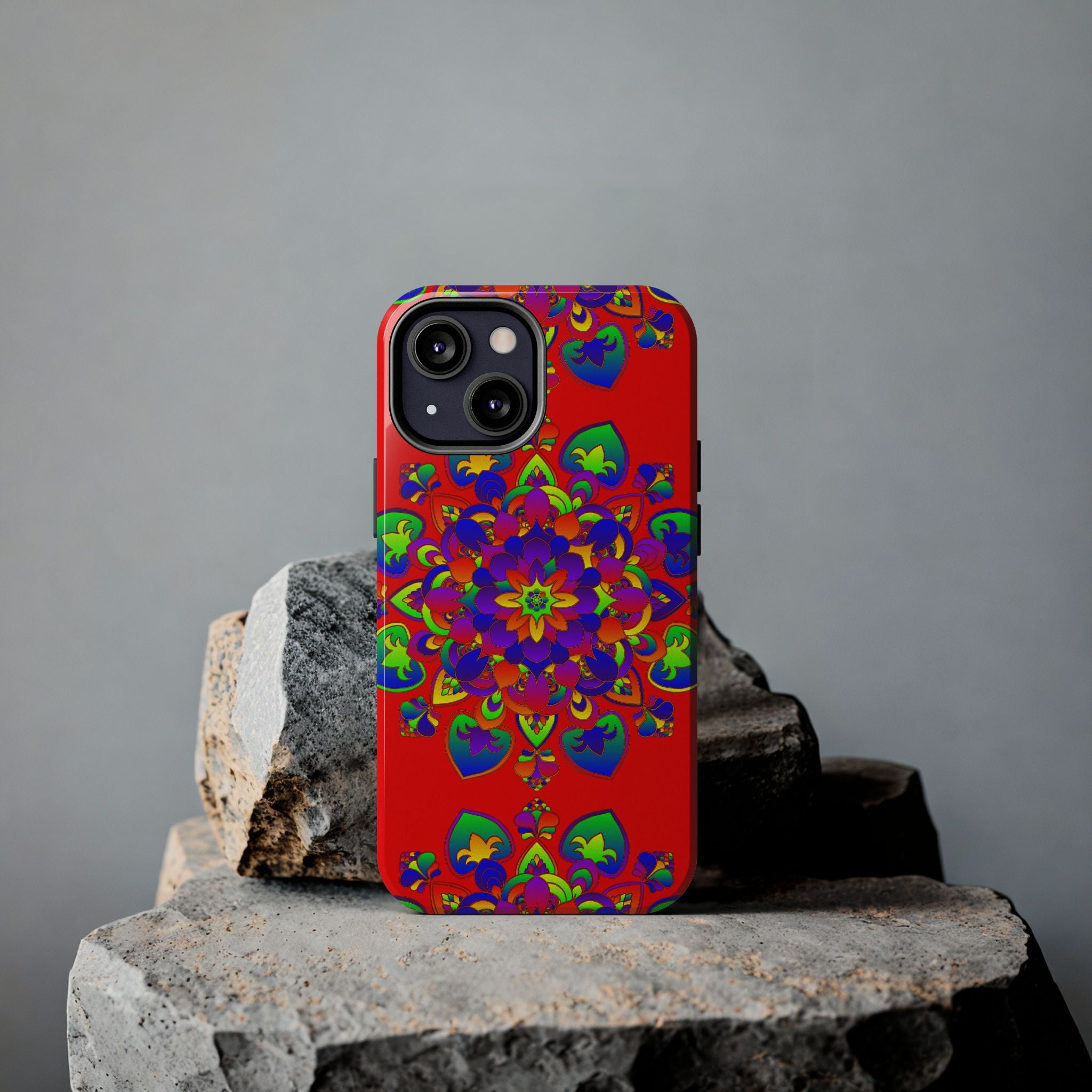 Beautiful hand drawn red mandala art phone case for stylish protection