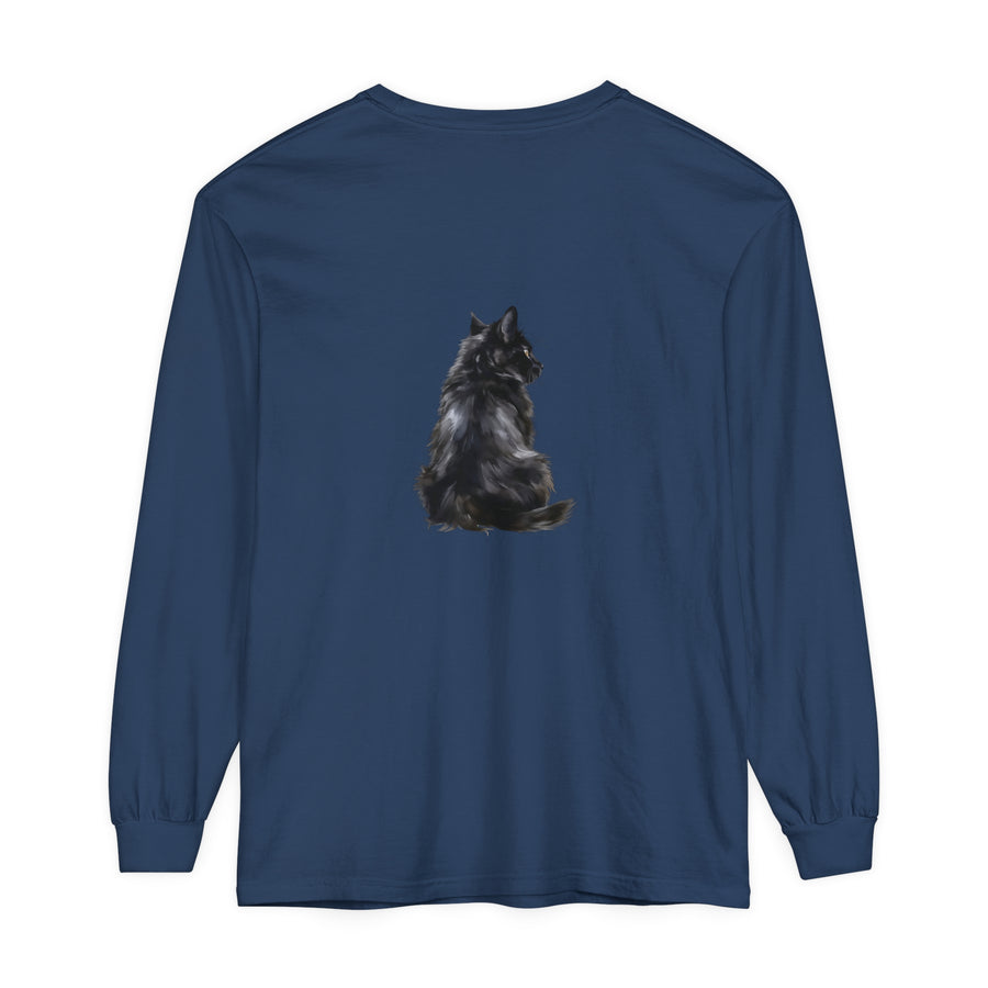 Black Cat Mystique Long Sleeve T-Shirt featuring a mysterious black cat design