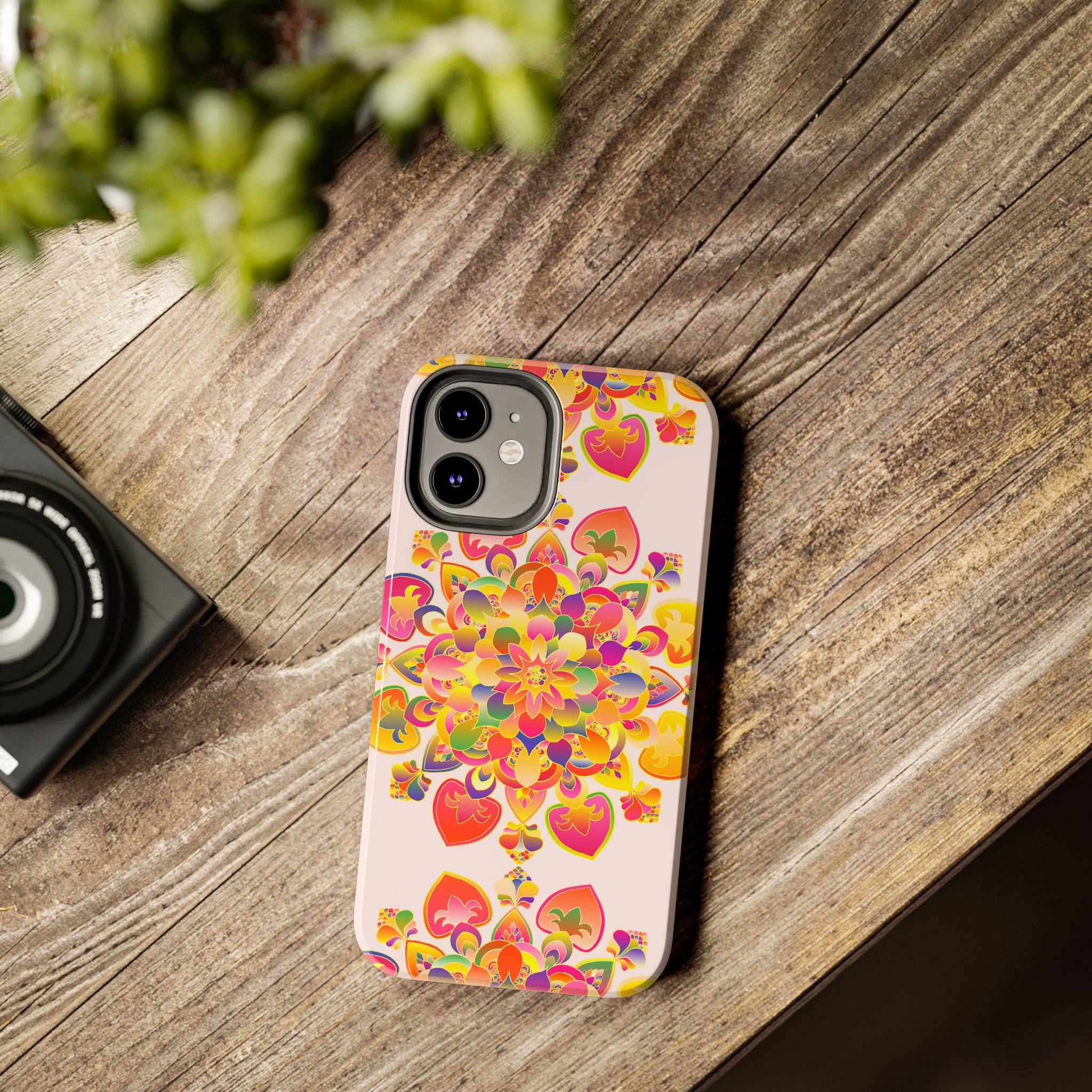 Colorful hand-drawn mandala art phone case with intricate patterns and designs