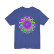 Vibrant purple mandala tee with intricate design representing spiritual peace and harmony, perfect for adding a touch of serenity to your wardrobe