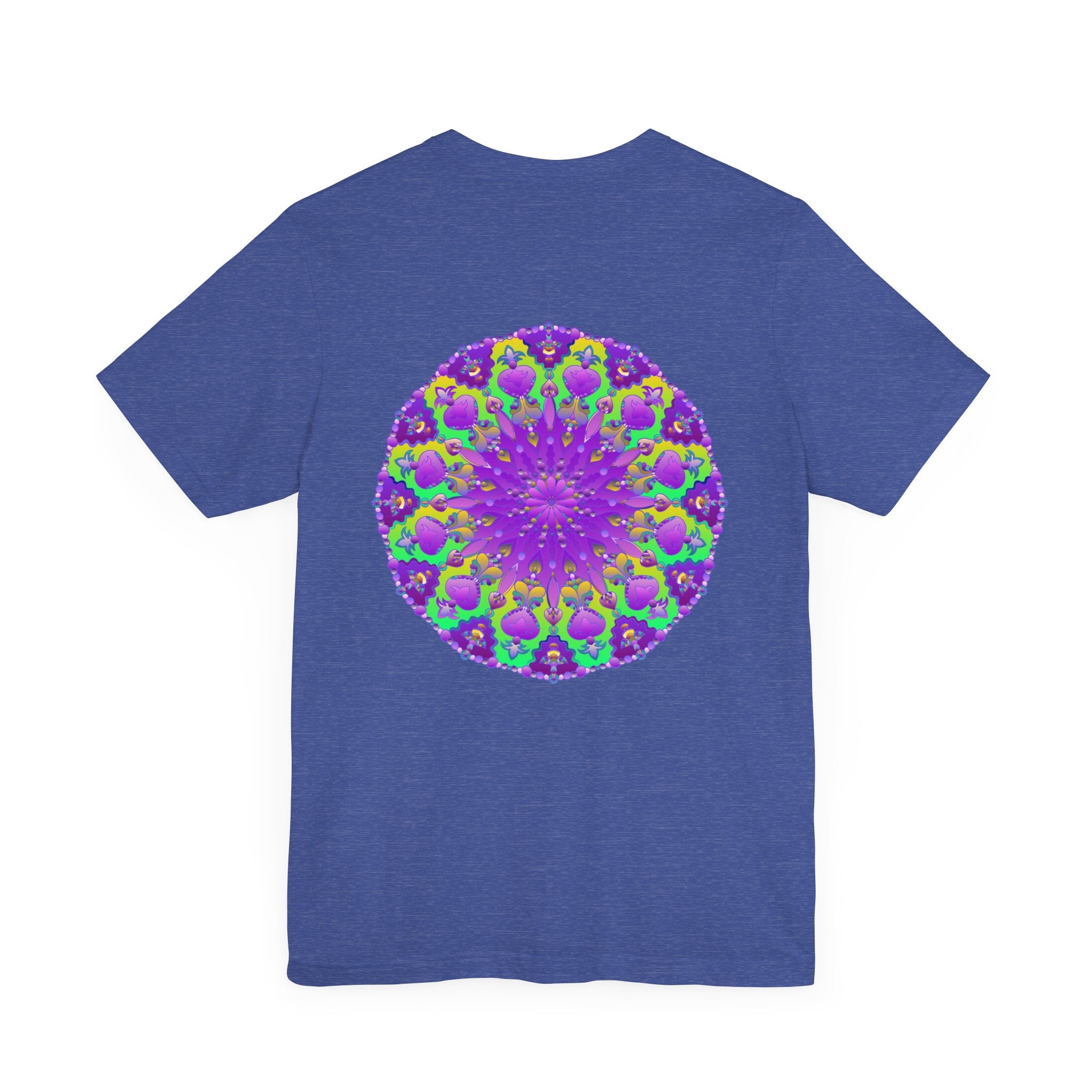 Vibrant purple mandala tee with intricate design representing spiritual peace and harmony, perfect for adding a touch of serenity to your wardrobe