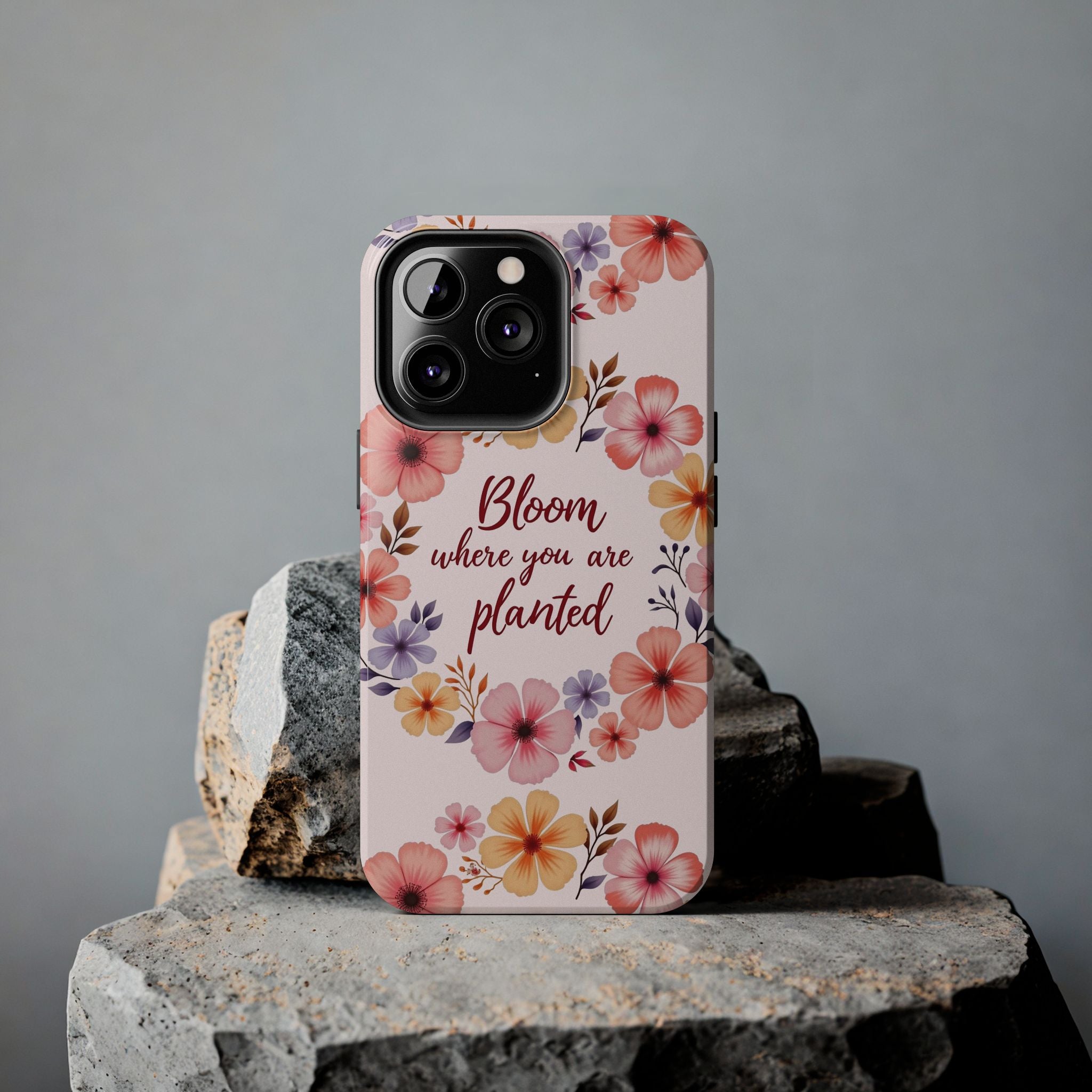 Light pink phone case with flower garland bloom design, ideal for nature lovers