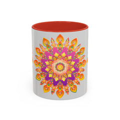 Colorful floral mandala art design on ceramic mug with handle