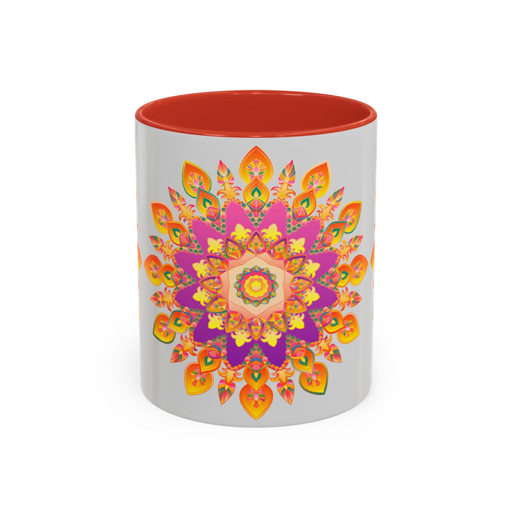 Colorful floral mandala art design on ceramic mug with handle