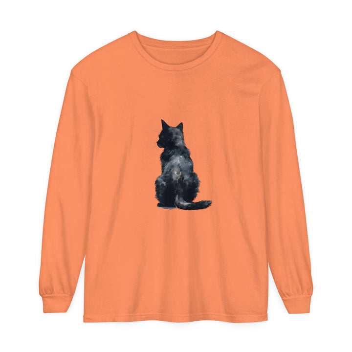 Black cat watercolor design printed on a comfortable long sleeve t-shirt