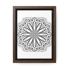 A stunning black and white mandala handmade art piece, gallery canvas wrapped and framed vertically for a striking wall display