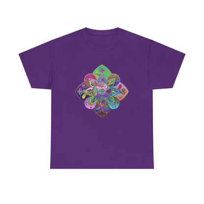 Beautiful mandala art design printed on a comfortable unisex heavy cotton t-shirt promoting mindfulness and yoga practice