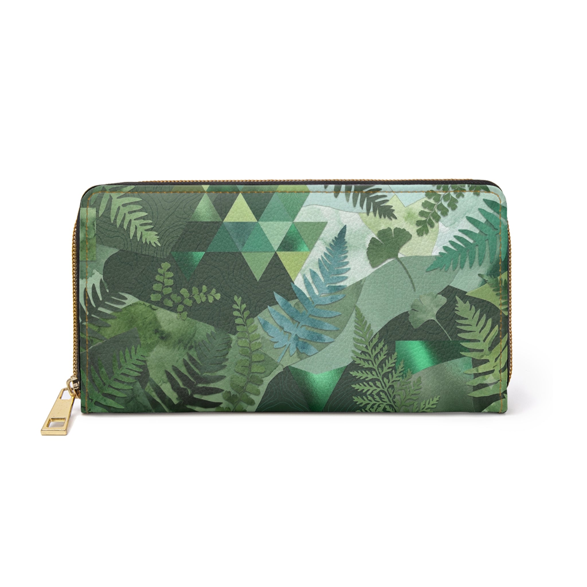 Green Fern Zip Wallet — Botanical Geometric Zippered Wallet