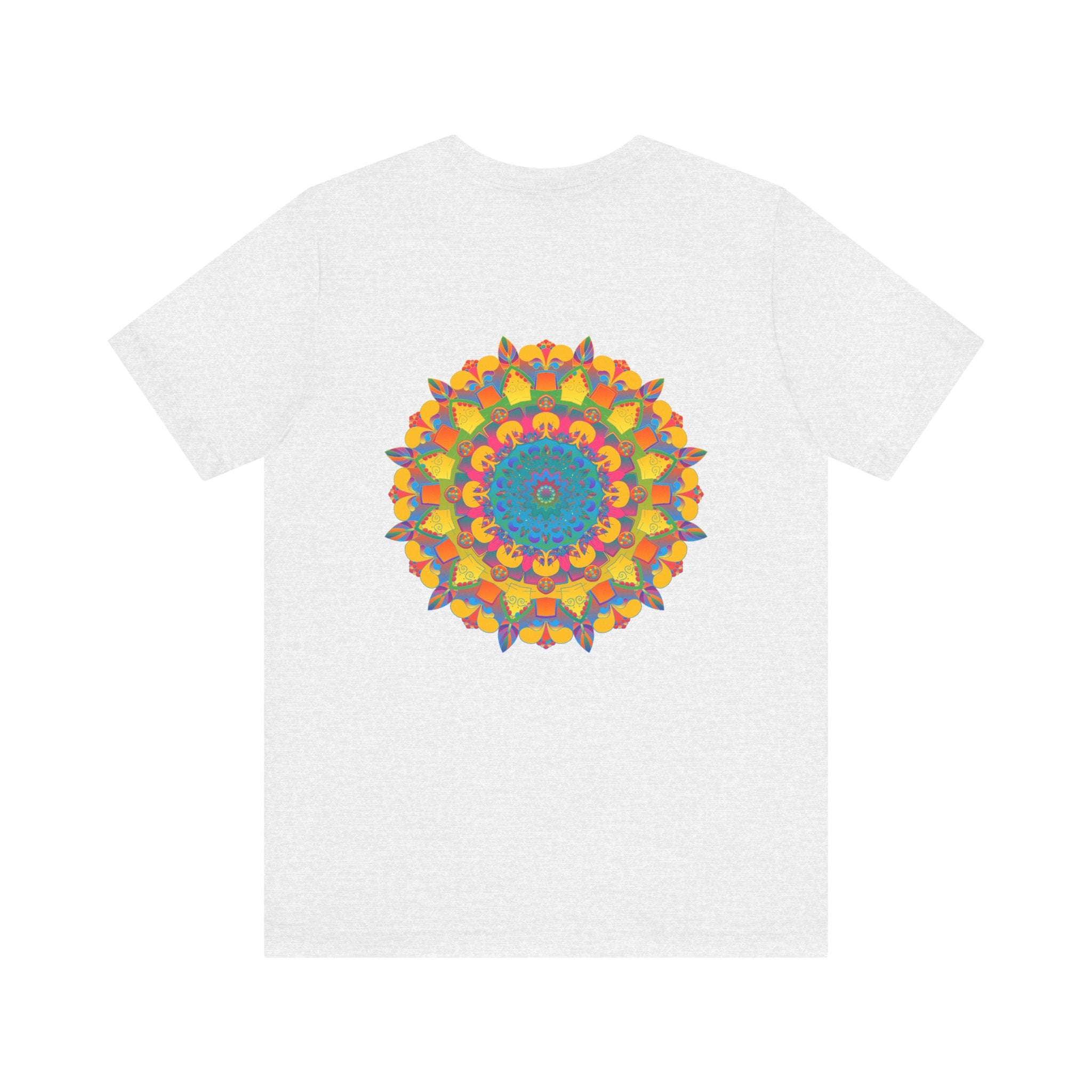 Colorful and intricate Vibrant Mandala T-Shirt with Peace & Harmony design