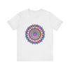 Colorful and intricate mandala design t-shirt promoting peace and harmony