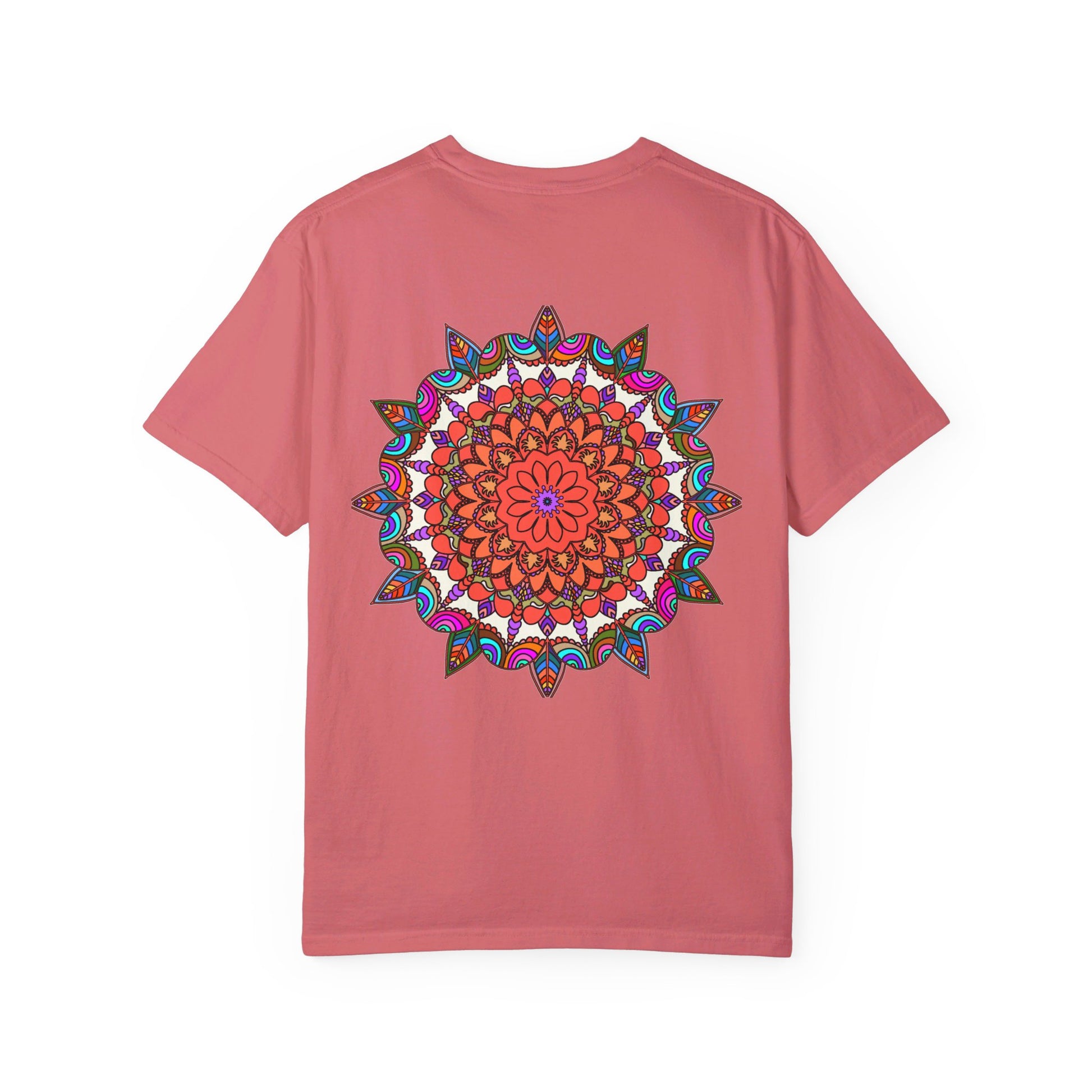 Unisex mandala t-shirt made from 100% ring-spun cotton, featuring hand-drawn mandala art and garment-dyed for extra comfort