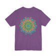 A colorful and intricate mandala design on a t-shirt, symbolizing spiritual peace and harmony for a vibrant and uplifting look