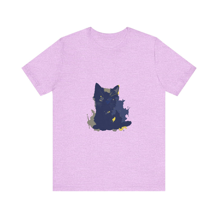 Midnight Blue Cat Mystery T-Shirt featuring a whimsical feline design on a deep blue background, perfect for cat lovers and fans of mysterious style