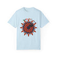 Halloween Mandala T-shirt featuring a handmade pumpkin mandala design, perfect for both men and women - Garment-dyed tee for a unique and stylish look