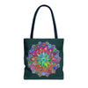 Stylish and practical dark green tote bag with colorful mandala print