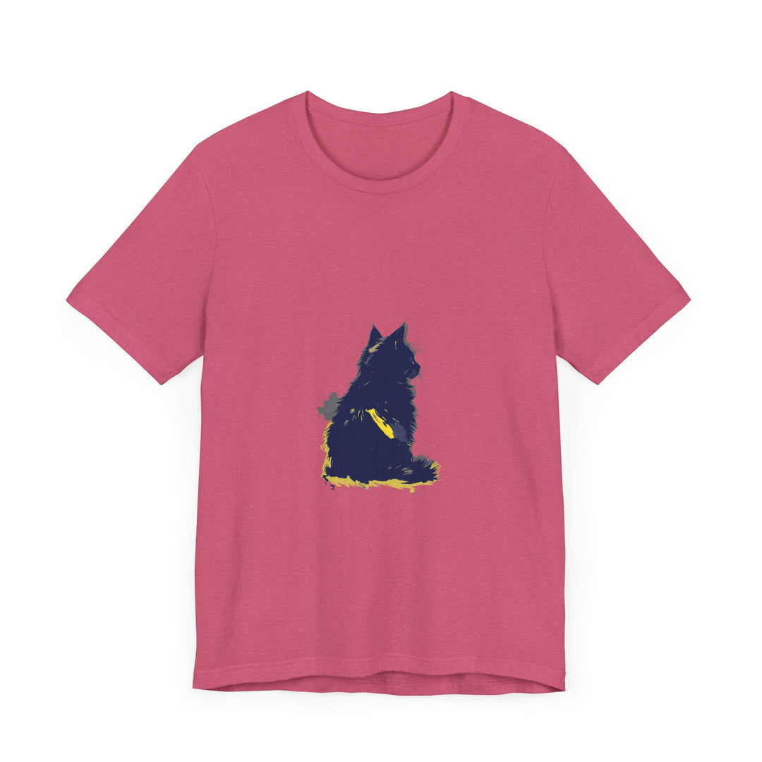 Stylish blue t-shirt featuring a cool cat design, perfect for cat lovers