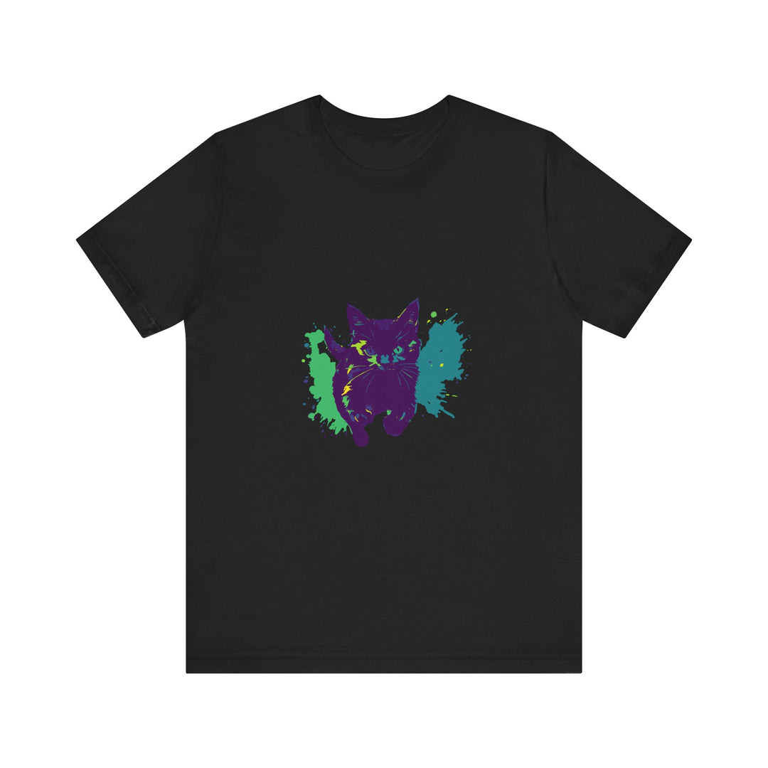 Black Cat Mystery - Colorful Splash T-Shirt featuring a vibrant, abstract design