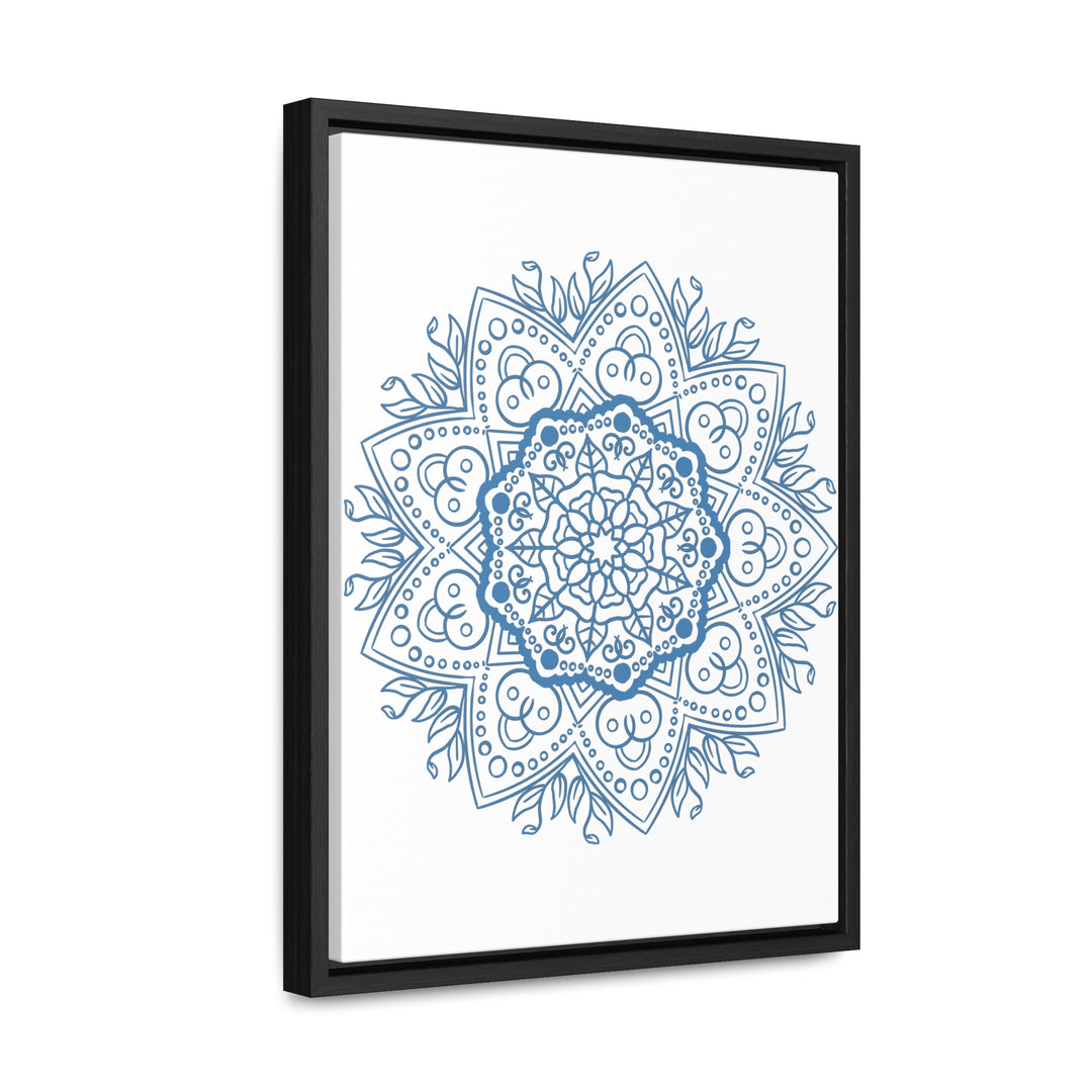 Handmade steel blue mandala design wall art on gallery canvas wraps in vertical frame