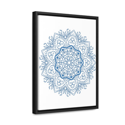 Handmade steel blue mandala design wall art on gallery canvas wraps in vertical frame