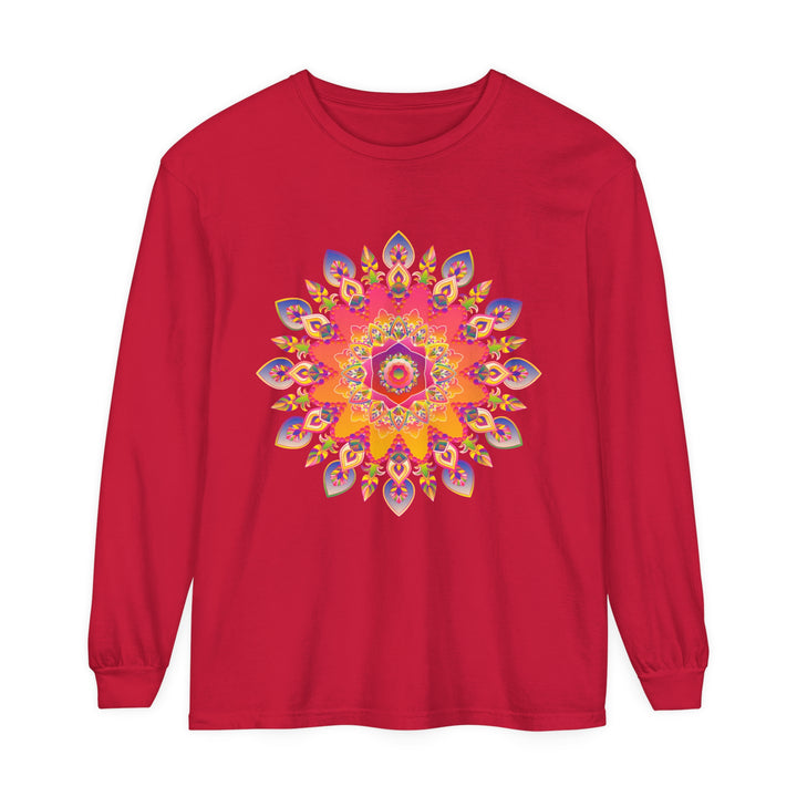 Colorful and intricate mandala design on a comfortable unisex long sleeve t-shirt