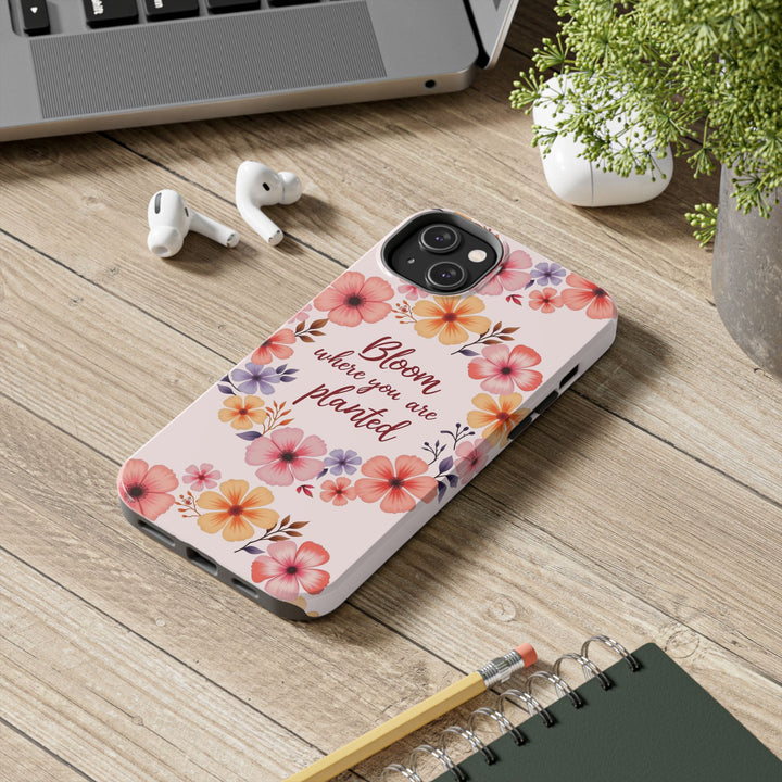 Light pink phone case with a beautiful flower garland bloom design