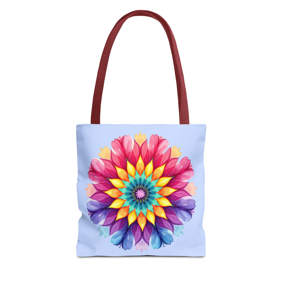 Vibrant and colorful Rainbow Mandala Tote Bag with intricate pattern design