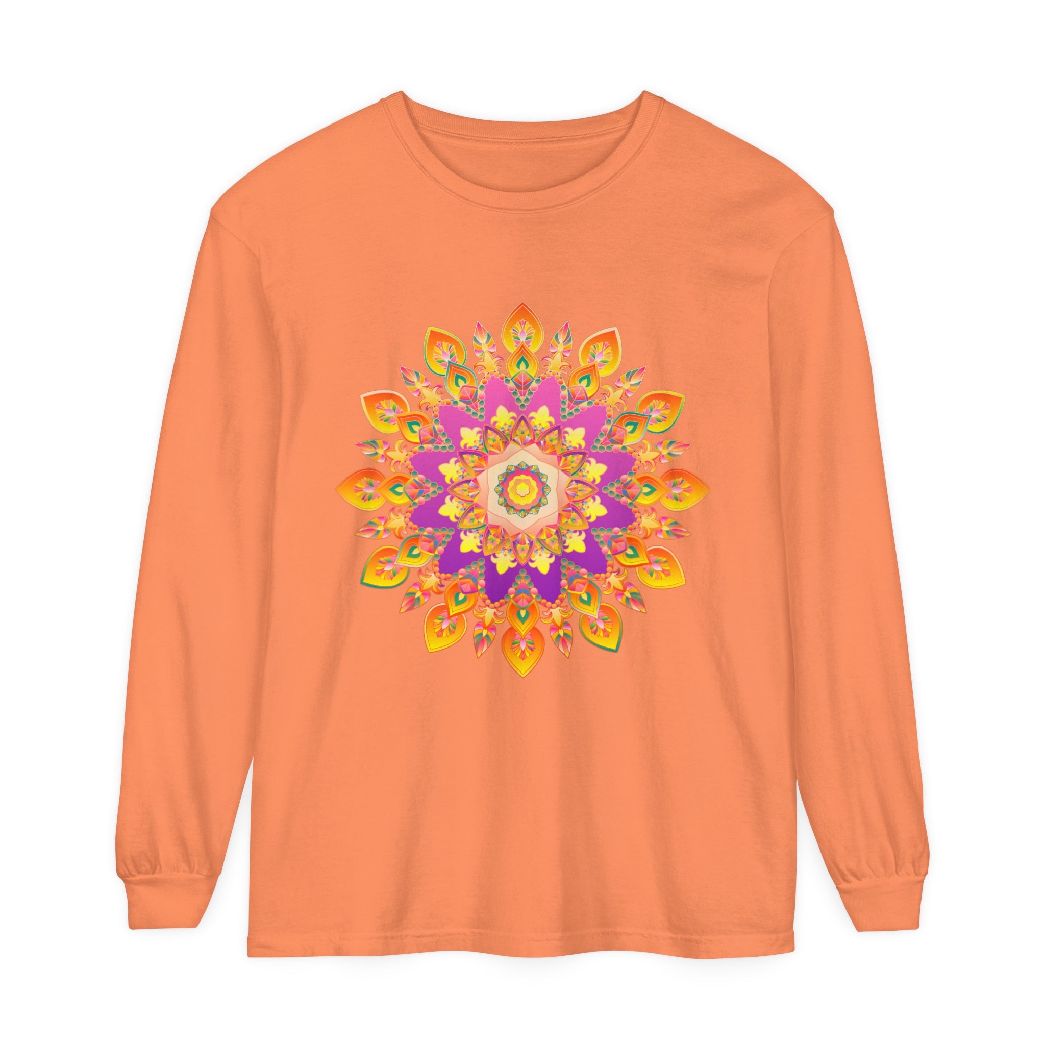 Vibrant mandala long sleeve t-shirt in red and purple for unisex