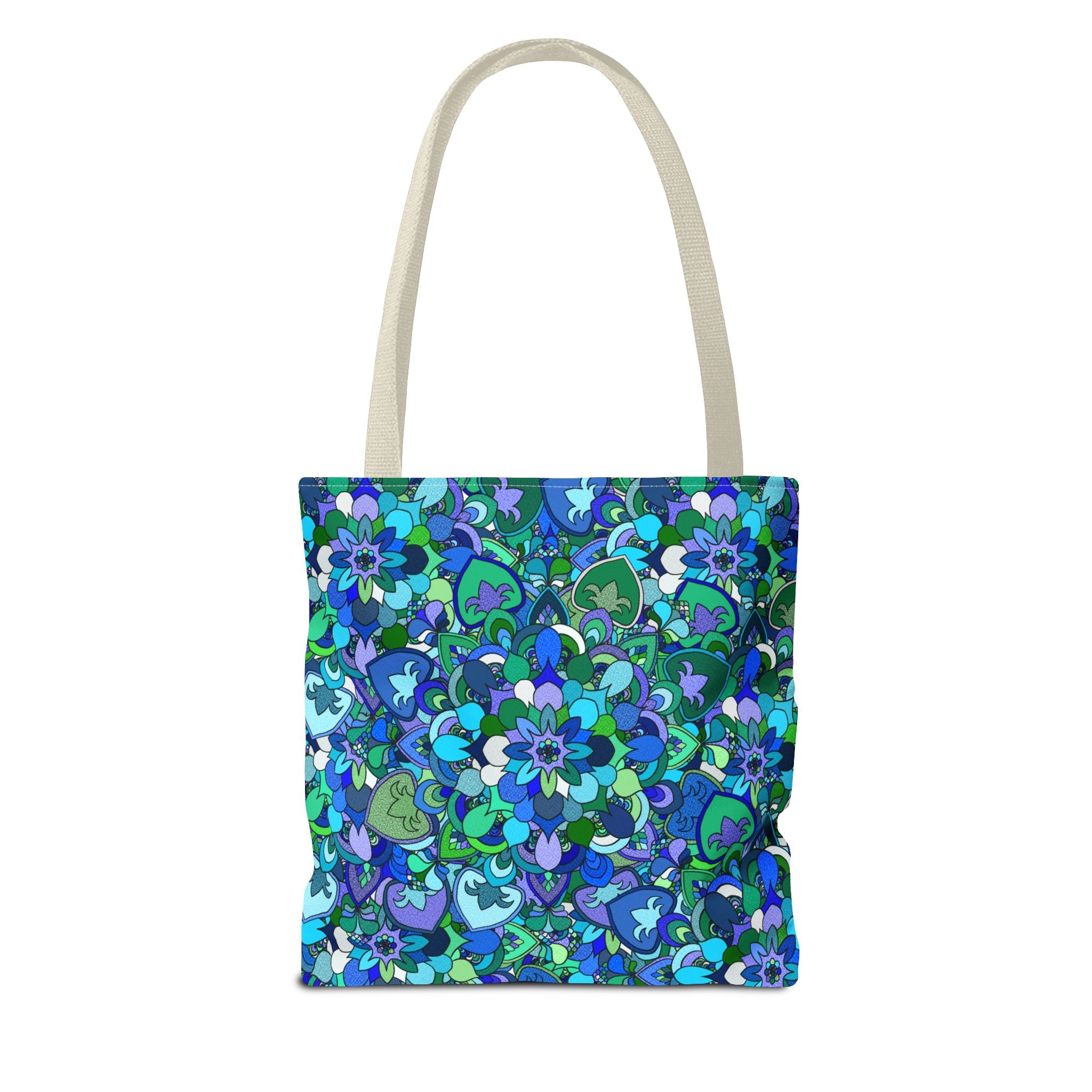 Blue Green Floral Mandala Tote Bag — Vibrant All-Over-Print Shopper