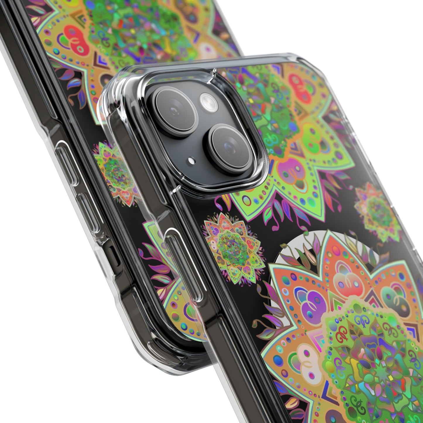 Eye-catching Mandala MagSafe®-Compatible iPhone 14/15 Impact Case with detailed mandala design and durable construction