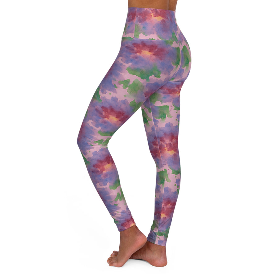 Watercolor Flower Yoga Leggings – Artistic Activewear for Gym & Pilates